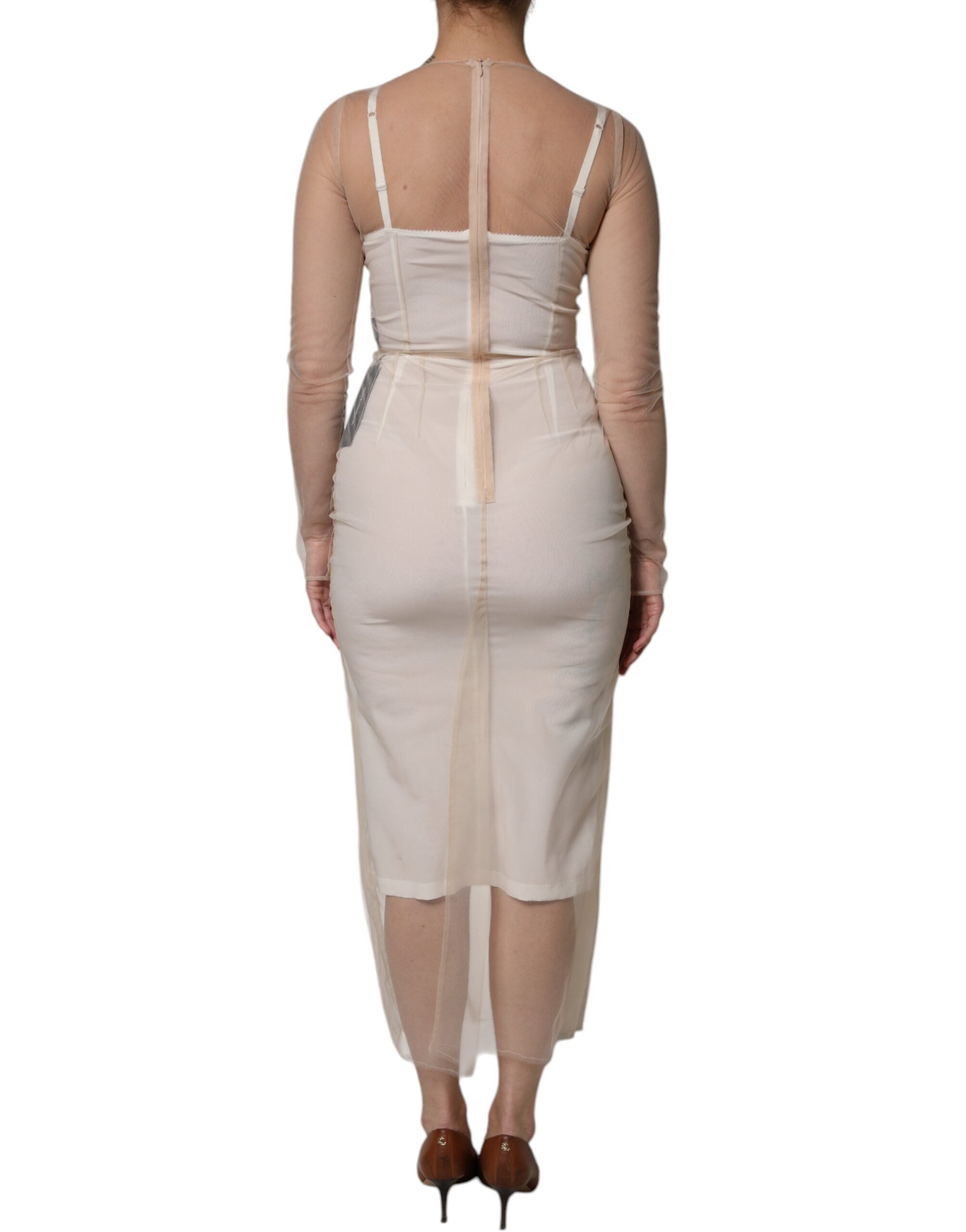 Robe midi moulante en tulle blanc transparent de Dolce & Gabbana, bustier élégante et sophistiquée.