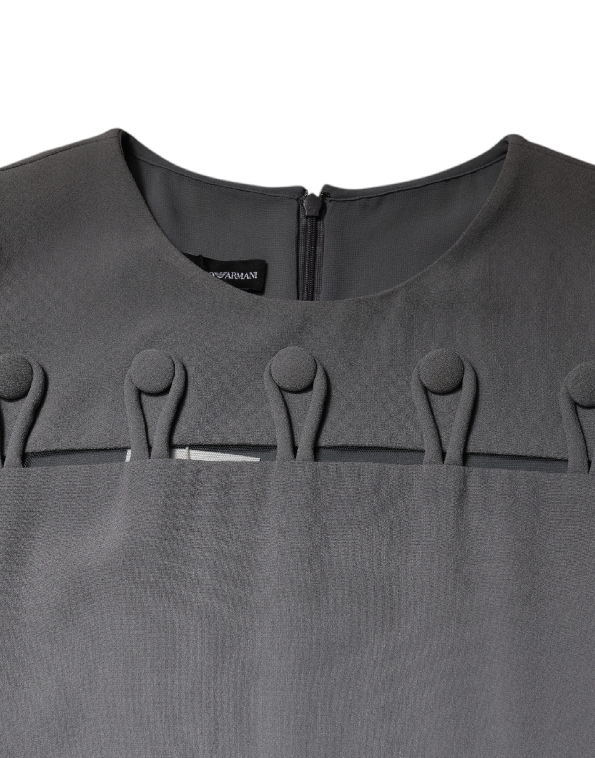 Robe mini gris sans manches Emporio Armani à col rond et coupe évasée, vue de face.