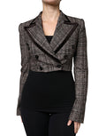 Manteau court à manches longues en tartan marron de Dolce & Gabbana, veste élégante avec motif à carreaux.