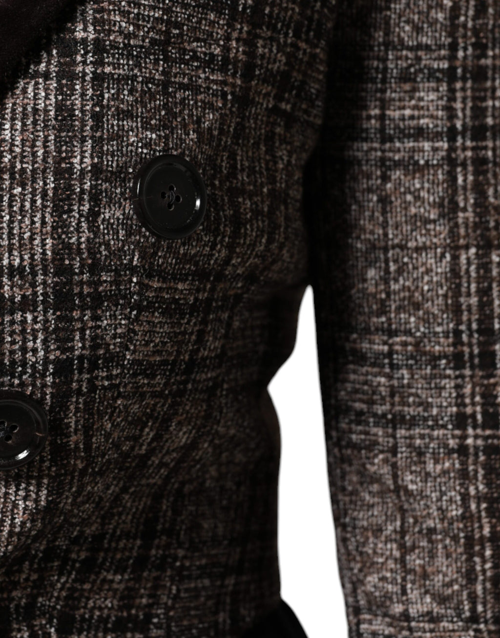 Veste en laine marron à carreaux Dolce & Gabbana, coupe courte, manches longues et style élégant.