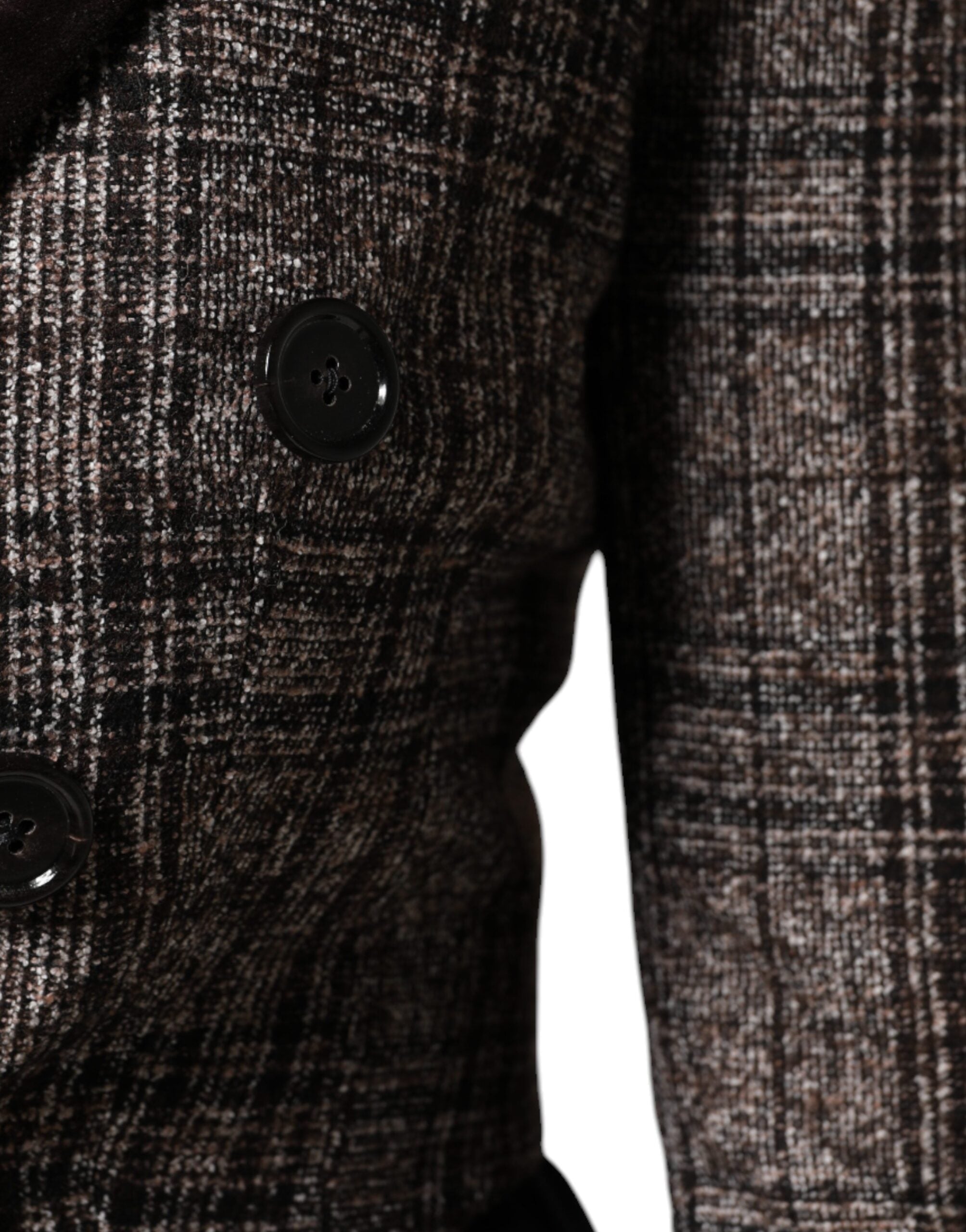 Veste en laine marron à carreaux Dolce & Gabbana, coupe courte, manches longues et style élégant.