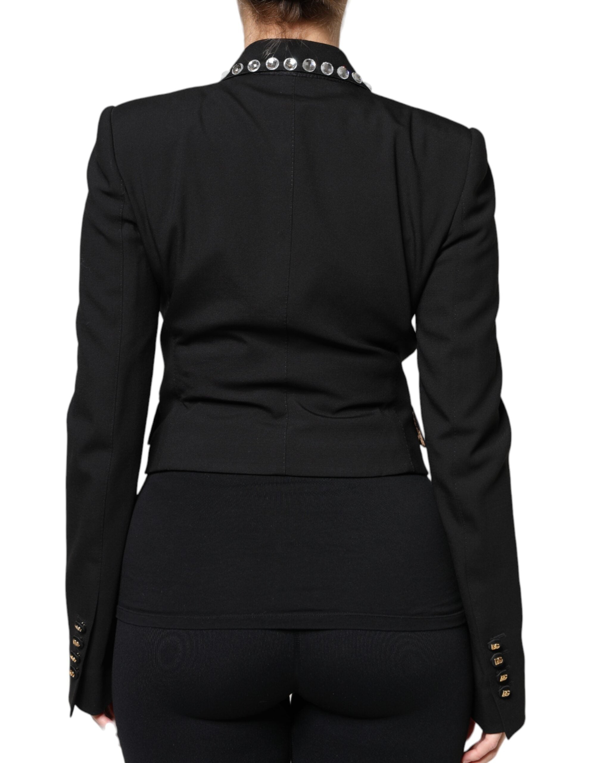 Veste blazer double boutonnage noire Dolce & Gabbana avec cristaux, style élégant et sophistiqué, vue de face.