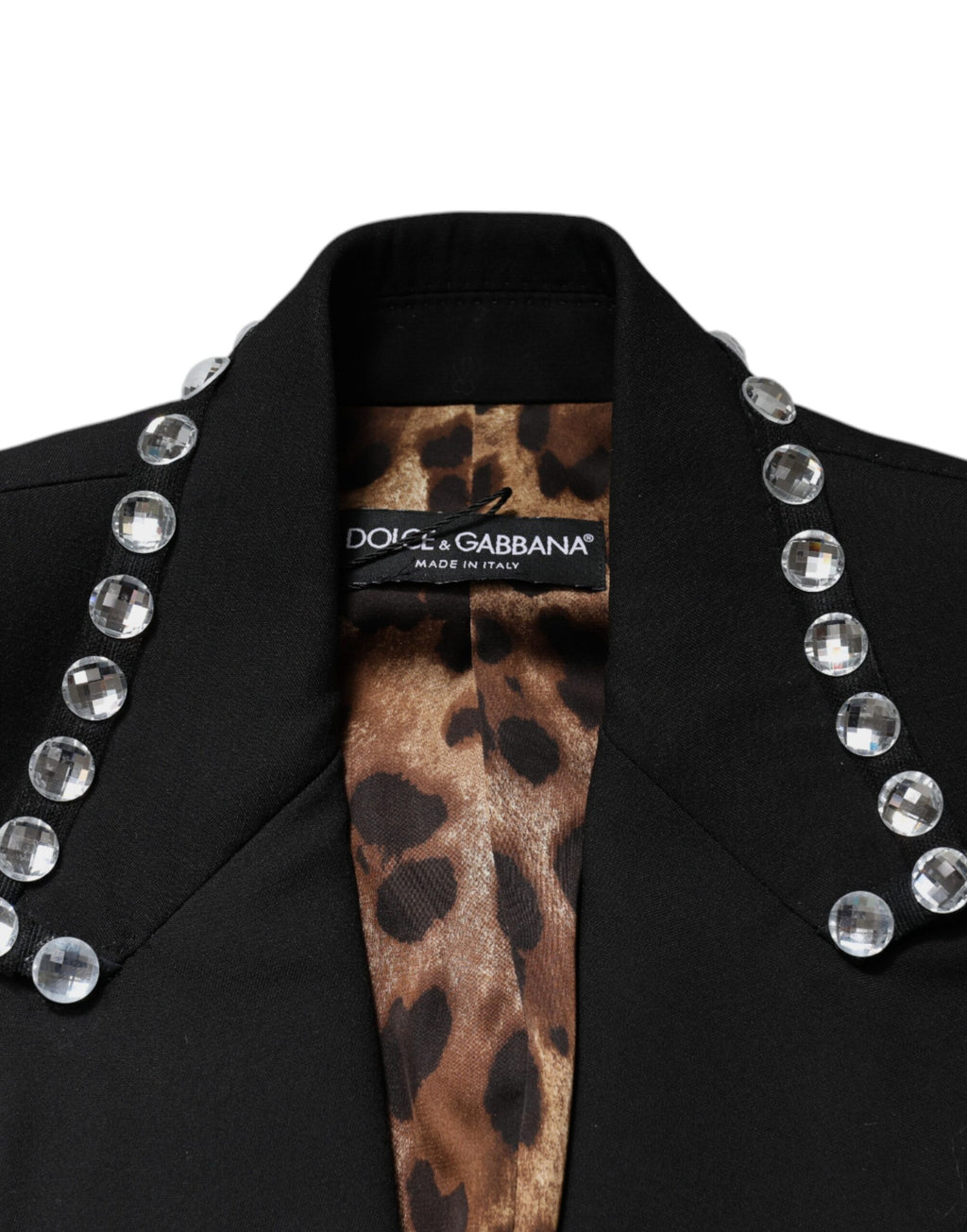 Blazer noir Dolce & Gabbana à double boutonnage avec cristaux, veste élégante en tissu sophistiqué.