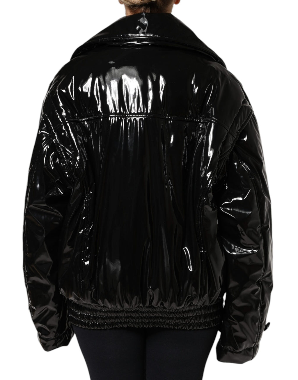 Veste blazer noire en polyester Dolce & Gabbana avec boutons, style élégant et moderne, vue de face sur un mannequin.