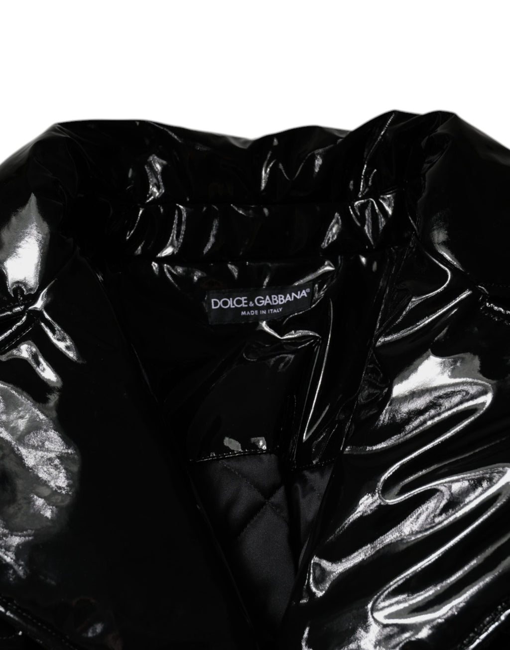 Veste blouson noire en polyester Dolce & Gabbana avec boutons, vue de face sur fond blanc.