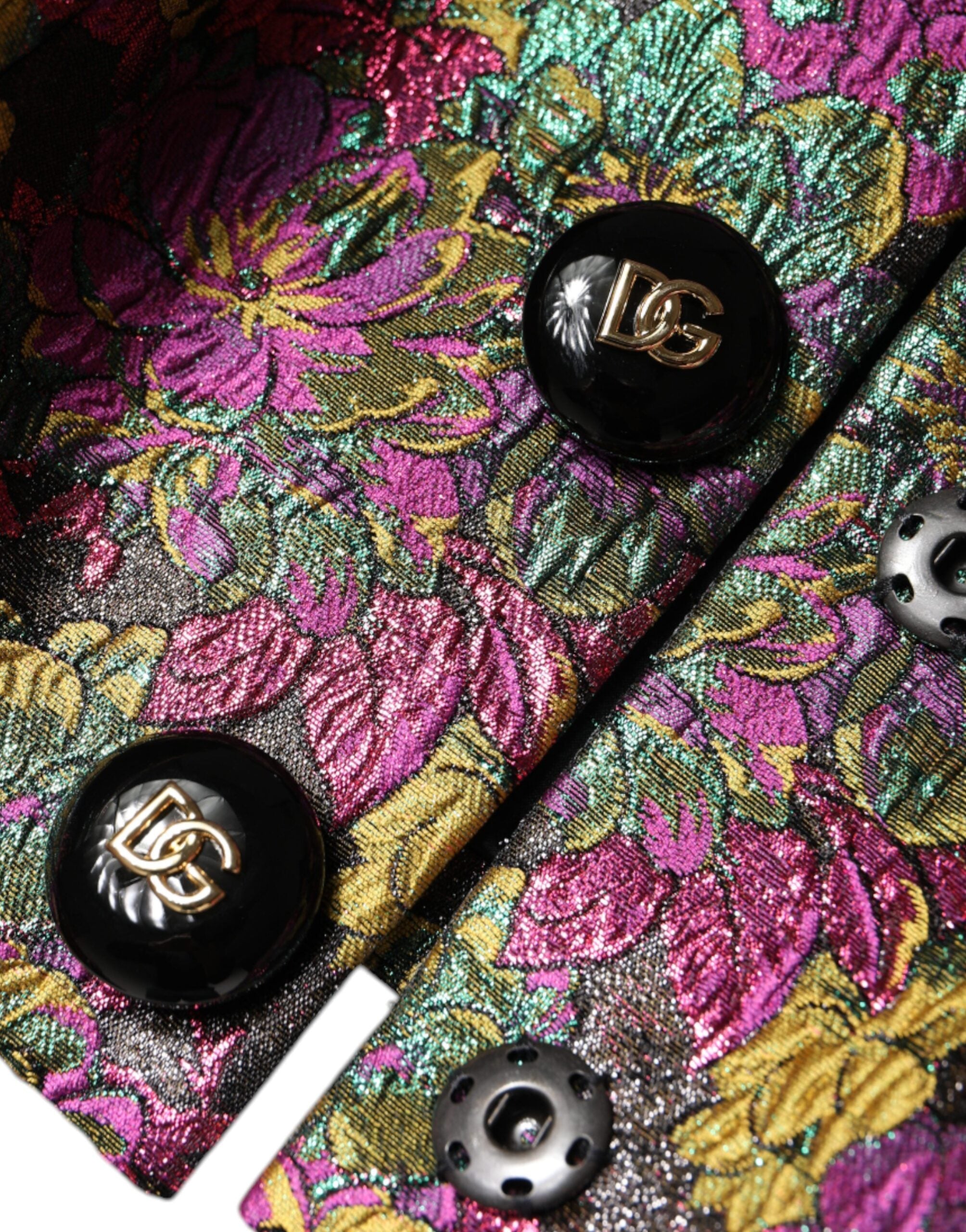 Veste courte en jacquard florale multicolore de Dolce & Gabbana, motif floral coloré et design élégant.