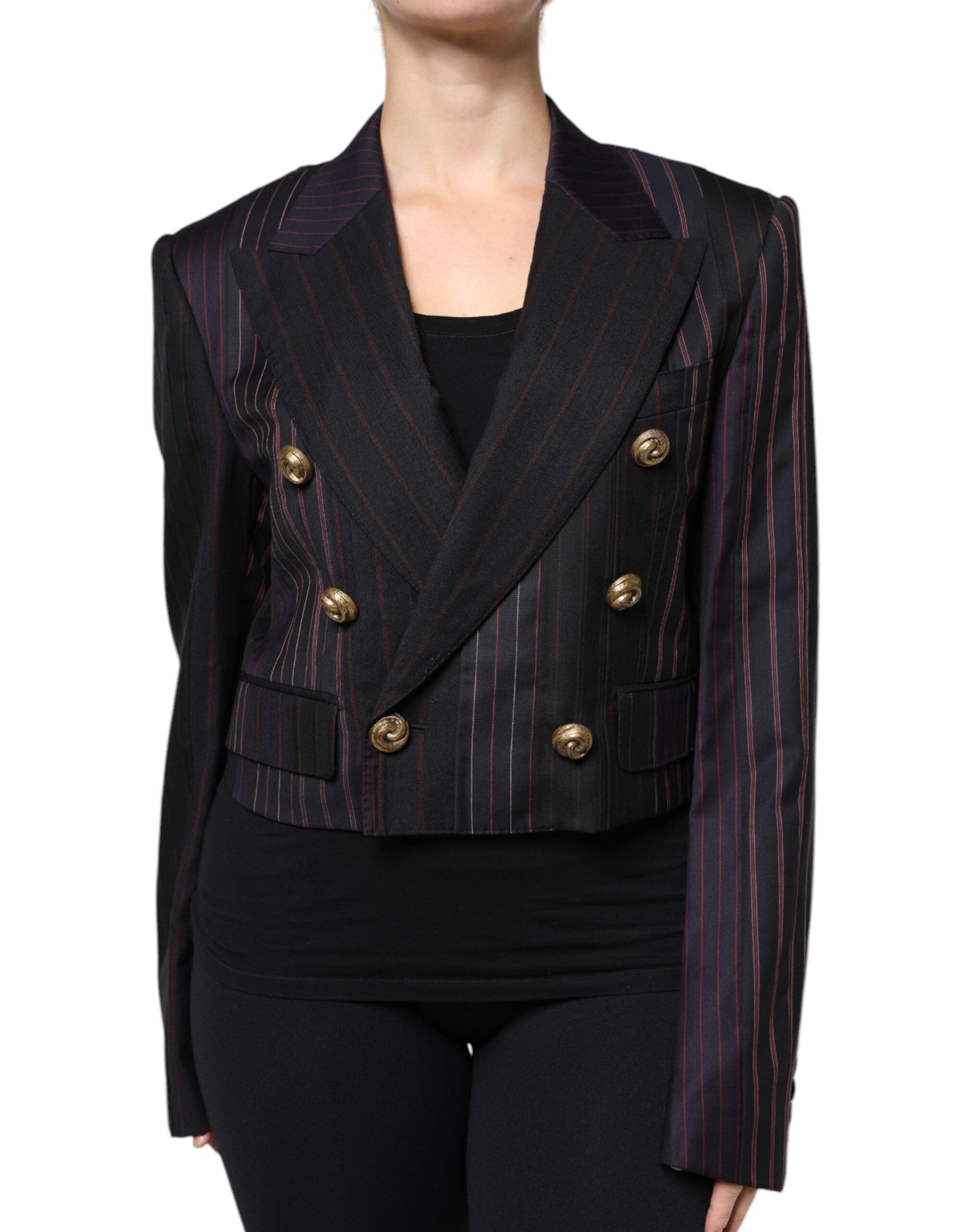 Veste courte en laine à rayures multicolores Dolce & Gabbana, blazer chic avec coupe ajustée et détails élégants.