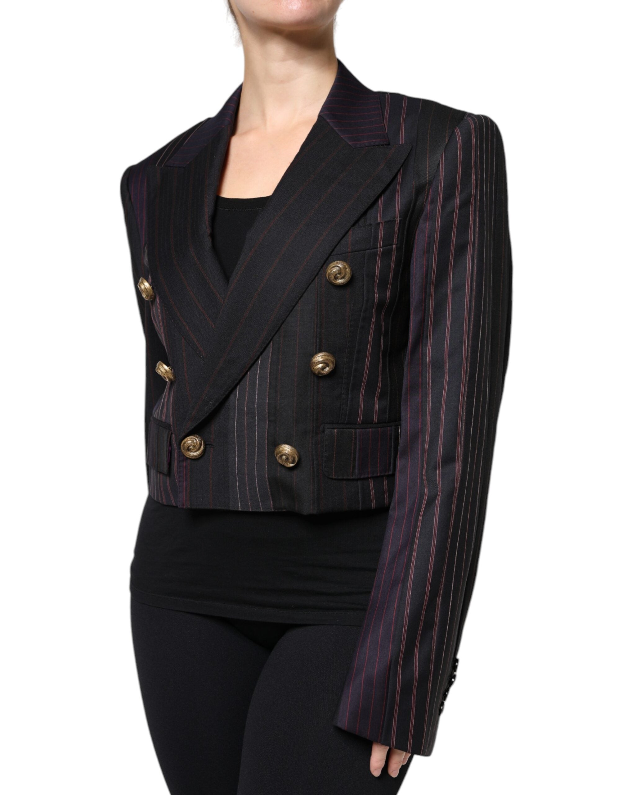 Blazer court en laine à rayures multicolores de Dolce & Gabbana, veste élégante et tendance pour femmes.