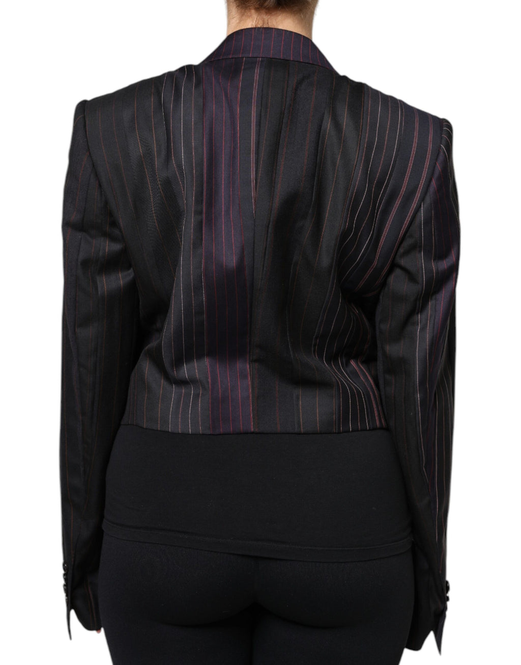 Blazer court en laine à rayures multicolores de Dolce & Gabbana, veste élégante et tendance pour femme.