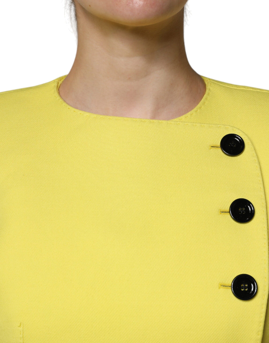 Veste courte en laine jaune citron Dolce & Gabbana avec manches longues et style chic, vue de face.