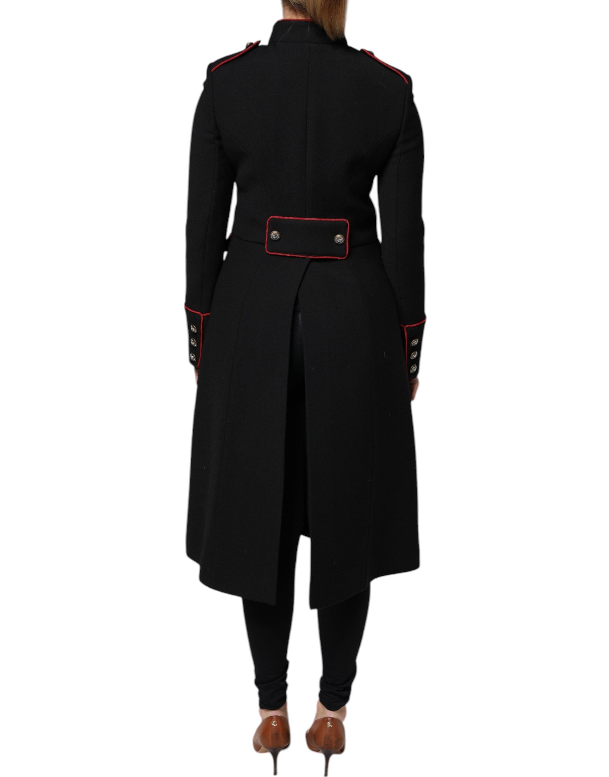 Manteau trench noir à simple boutonnage de Dolce & Gabbana, veste élégante en tissu léger, détails classiques et coupe ajustée.
