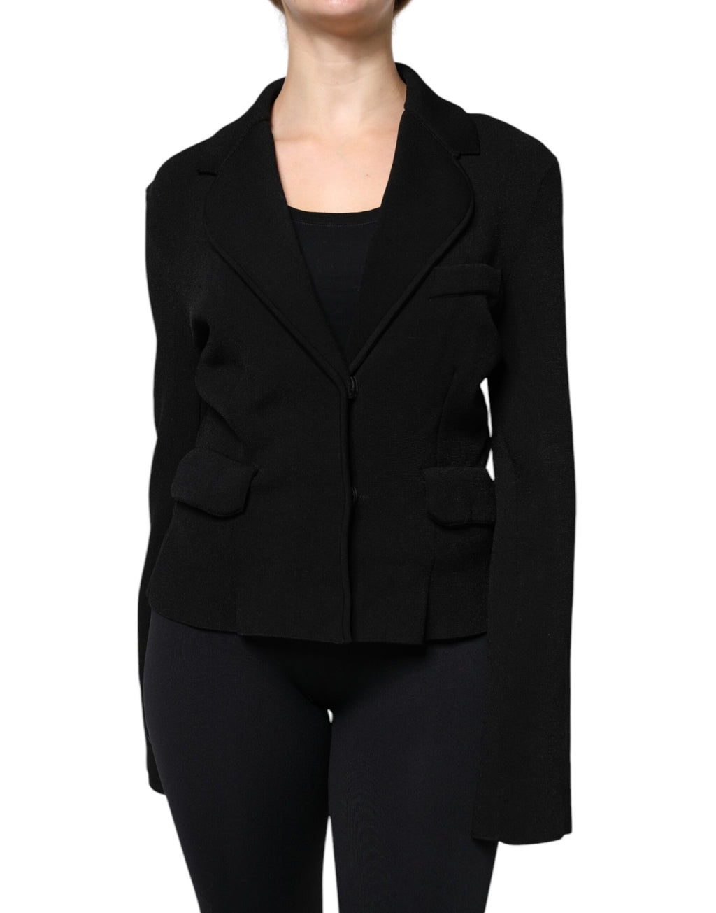 Veste blazer noire en viscose de Dolce & Gabbana, coupe simple boutonnage à un bouton, style élégant et sophistiqué.