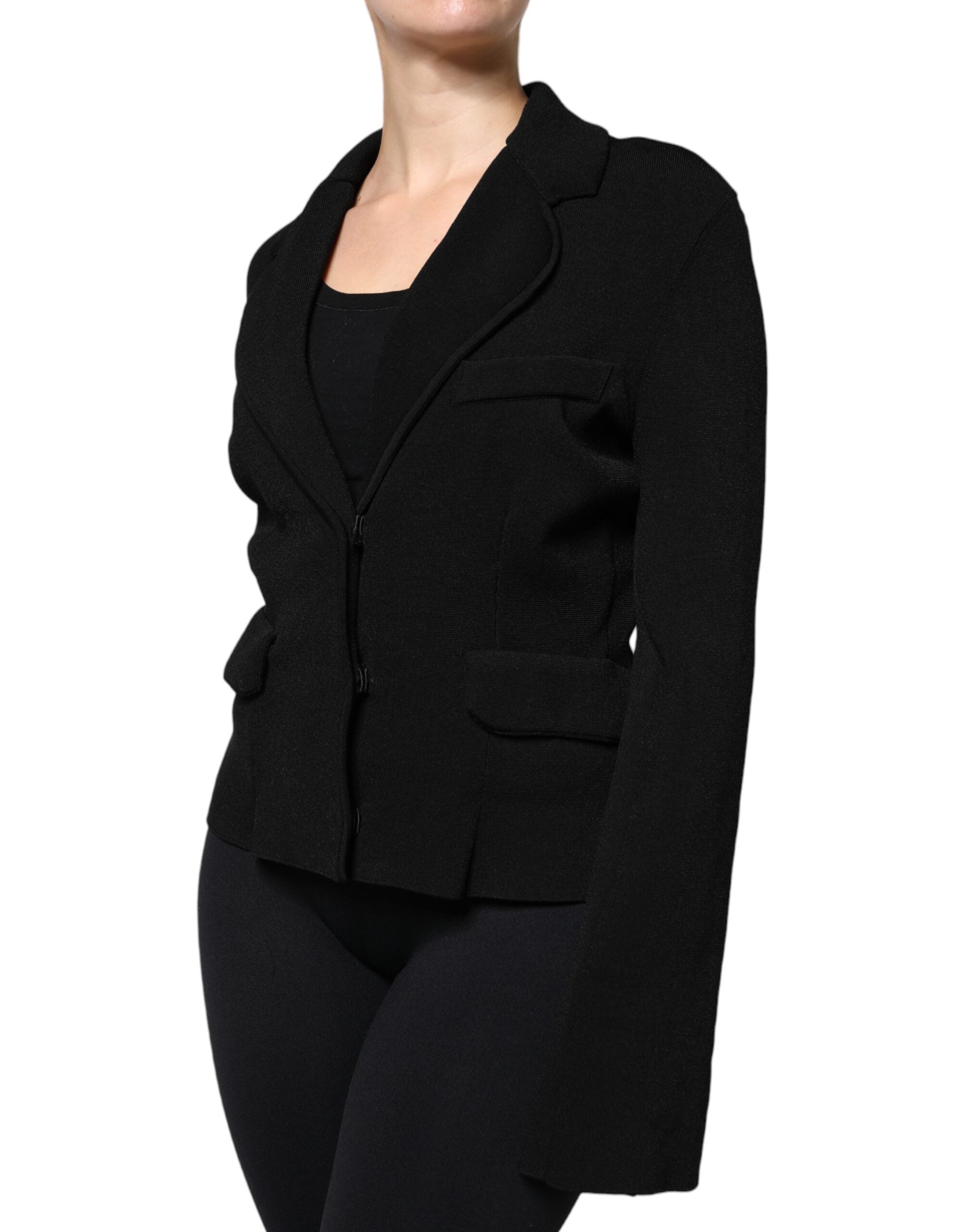 Veste blazer noire en viscose Dolce & Gabbana à boutonnière simple, style élégant et moderne.