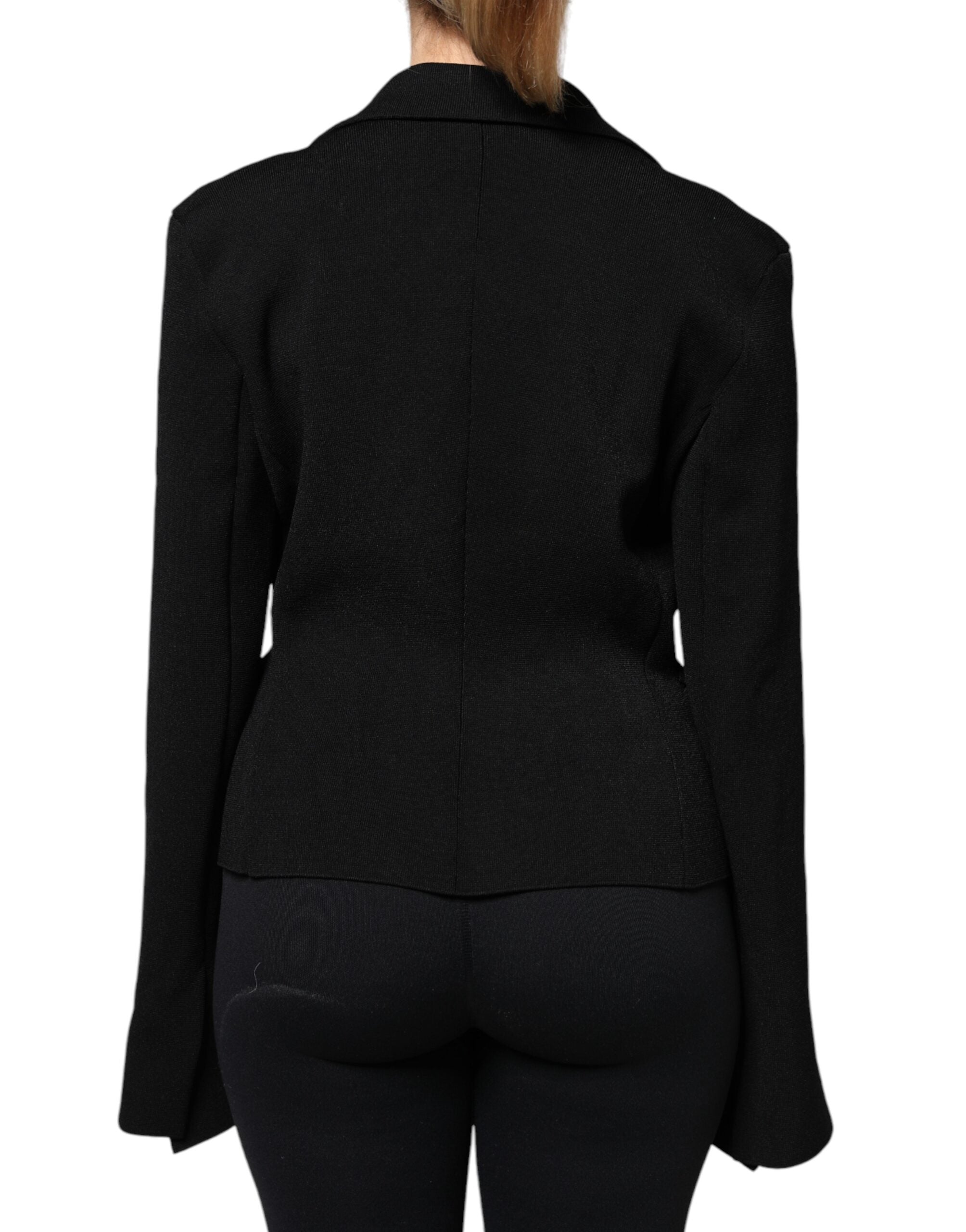 Veste blazer noire en viscose Dolce & Gabbana à un bouton, coupe single breasted, élégante et moderne, vue de face.