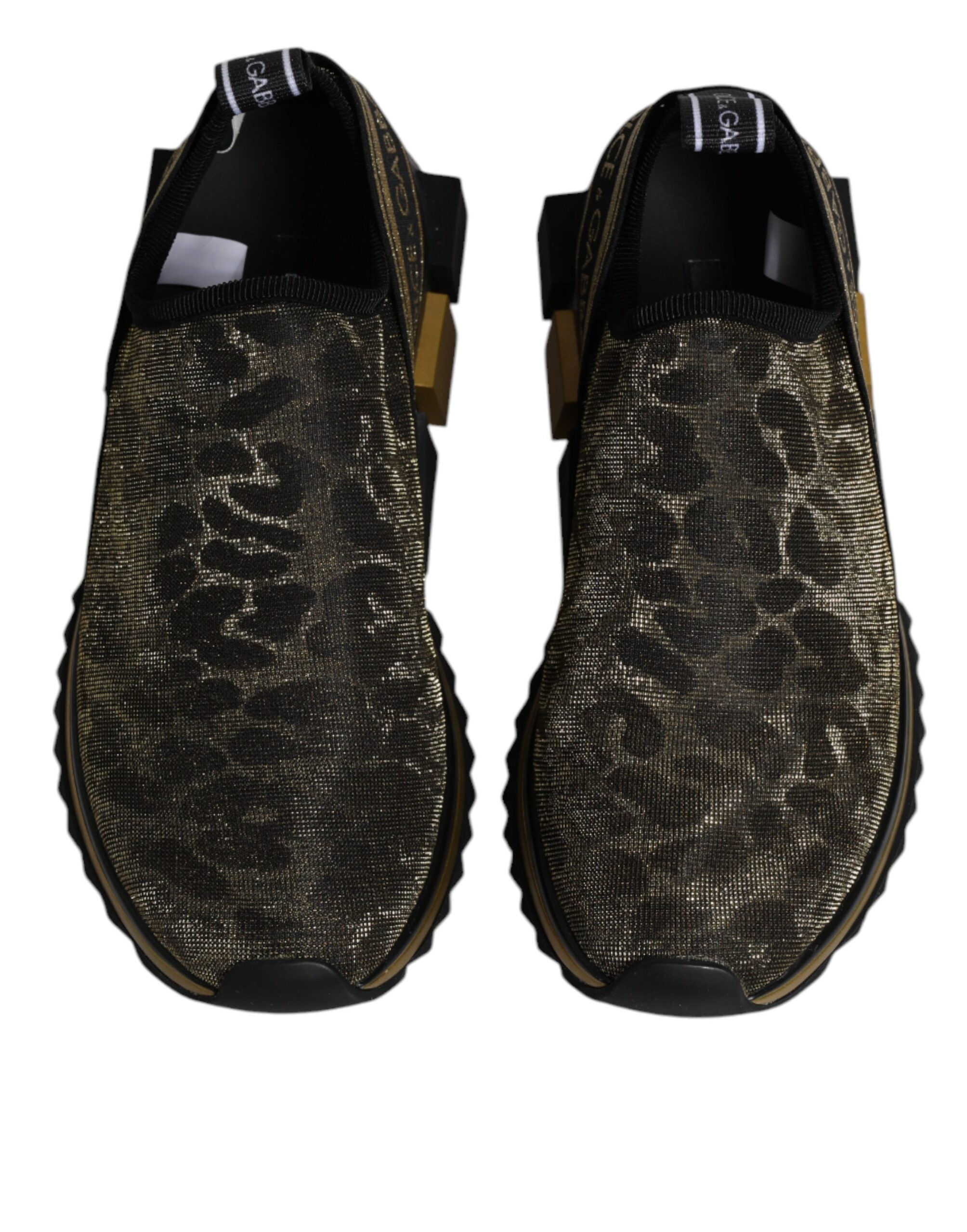 Chaussures sneakers Dolce & Gabbana Sorrento à paillettes dorées et imprimé léopard, vue de face.