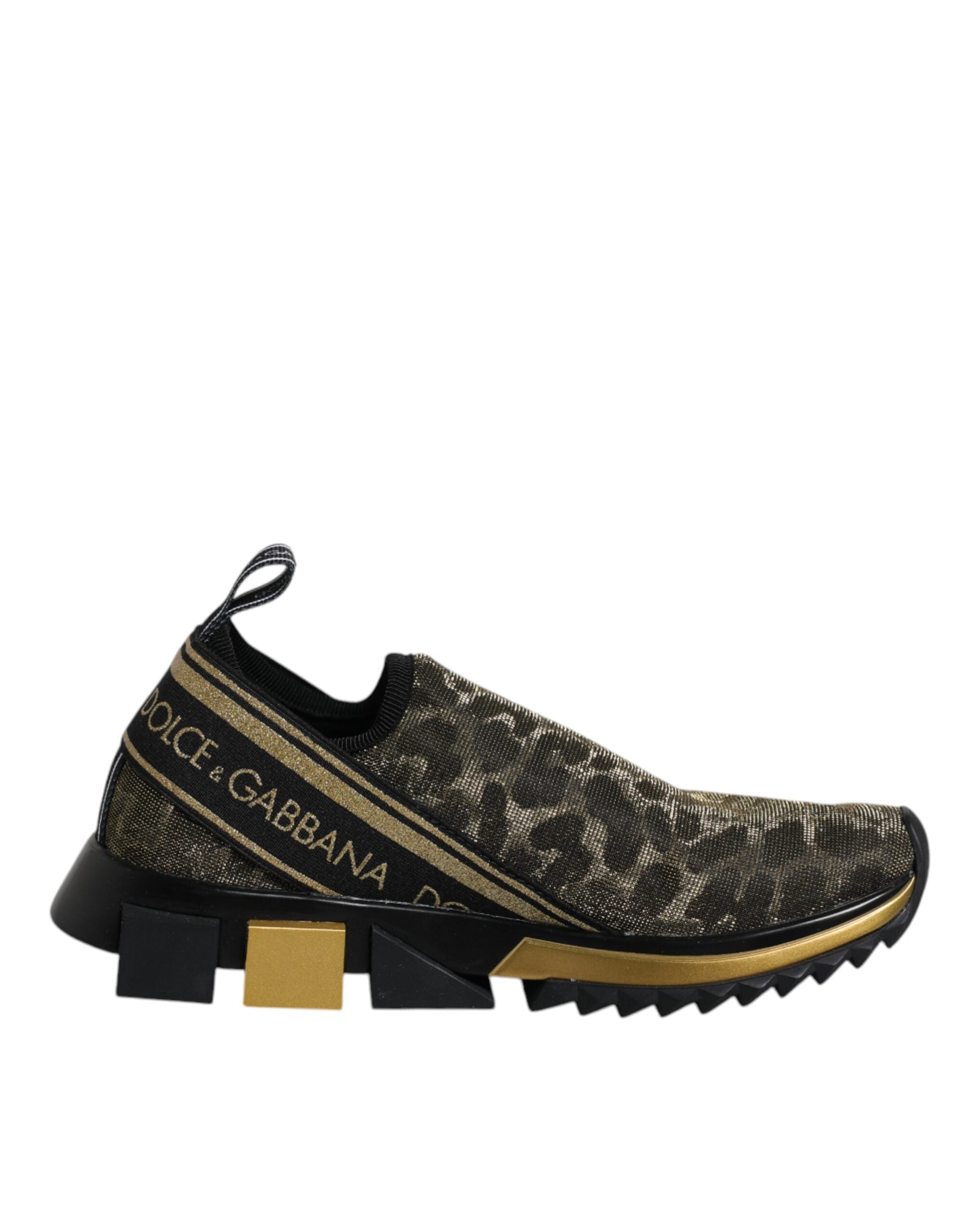 Chaussures sneakers Dolce & Gabbana Sorrento avec glitter or et motif léopard, mode élégante et tendance.