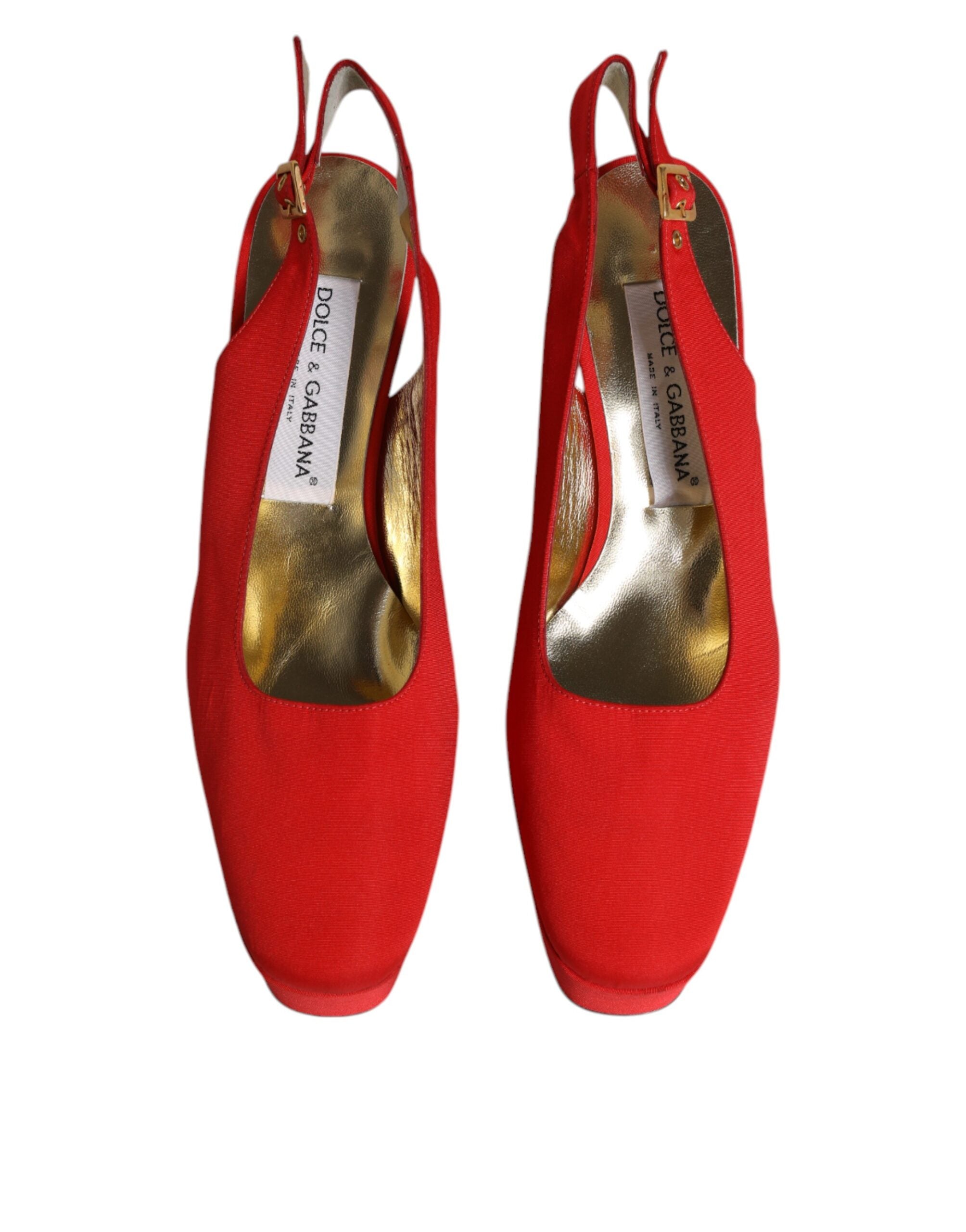 Escarpins à talons compensés rouges Dolce & Gabbana, sandales à plateforme avec bride arrière et design élégant.