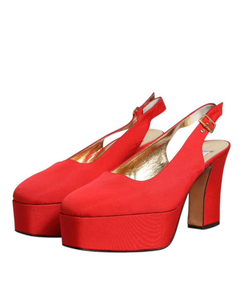 Chaussures à talons rouges Dolce & Gabbana, sandales à plateforme avec bride arrière, style élégant et sophistiqué.