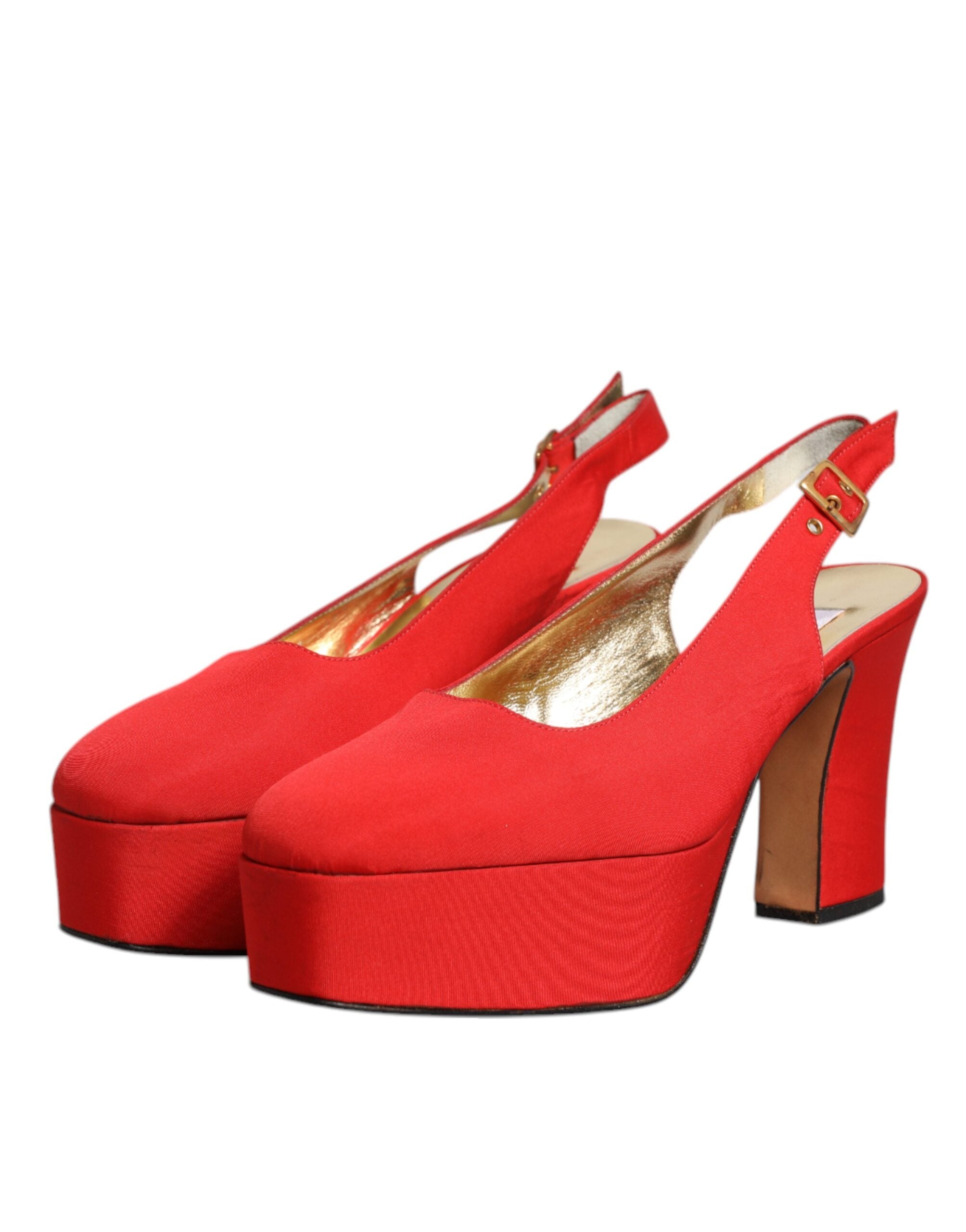 Chaussures à talons rouges Dolce & Gabbana, sandales à plateforme avec bride arrière, style élégant et sophistiqué.