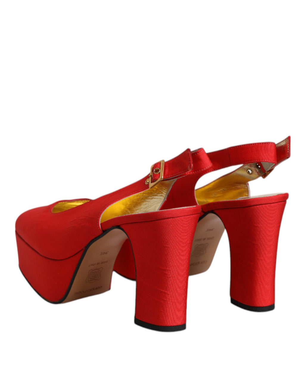 Sandales à talons hauts Dolce & Gabbana rouges avec plateforme et bride arrière, chaussures élégantes pour femmes.