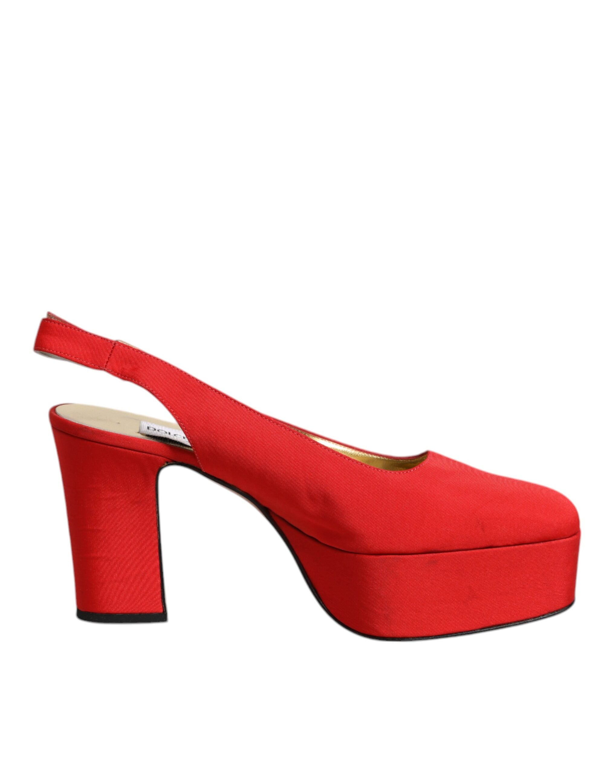 Sandales à talons hauts rouges Dolce & Gabbana, plateforme et bride arrière, chaussures élégantes en cuir avec semelle fine.