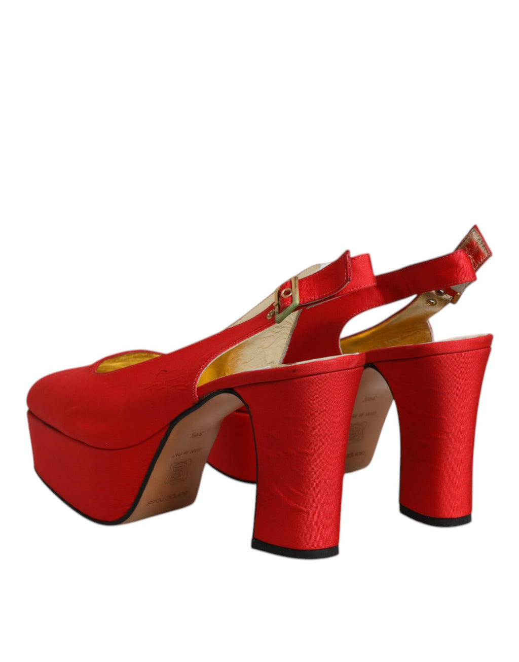 Sandales à talons hauts rouges Dolce & Gabbana, plateforme et bride arrière, vues détaillées des chaussures élégantes.