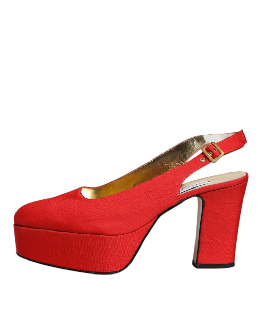 Sandales à talons hauts Dolce & Gabbana, chaussures à plateforme slingback rouges, vue de face avec détails du design.