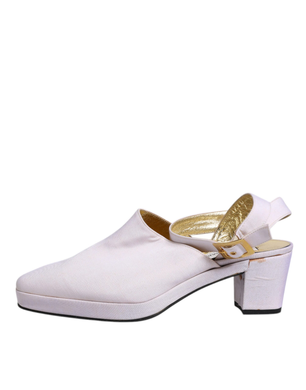 Sandales à talons bloc blanches Dolce & Gabbana, chaussures à talons avec bride arrière et style élégant.