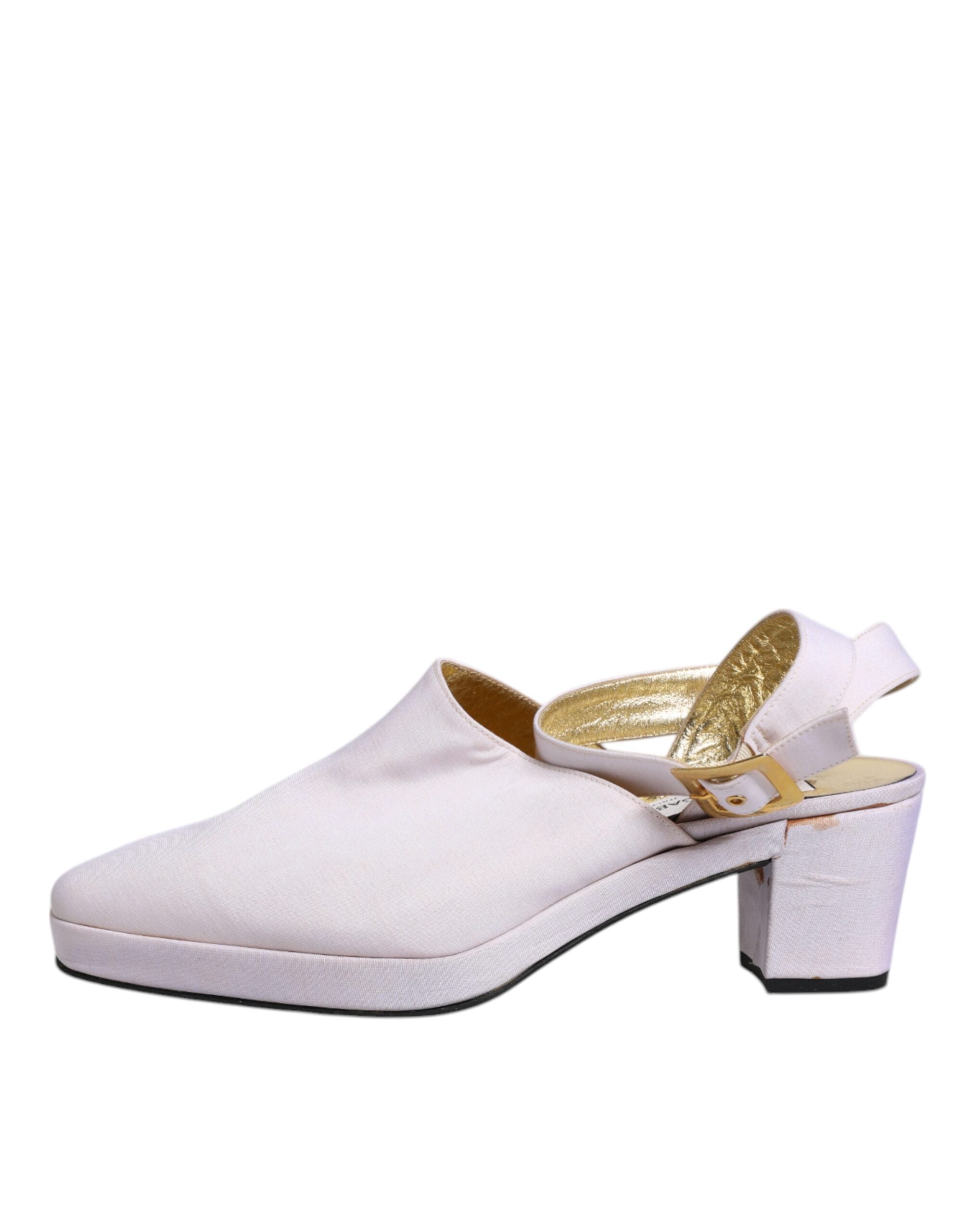 Sandales à talons bloc blanches Dolce & Gabbana, chaussures à talons avec bride arrière et style élégant.