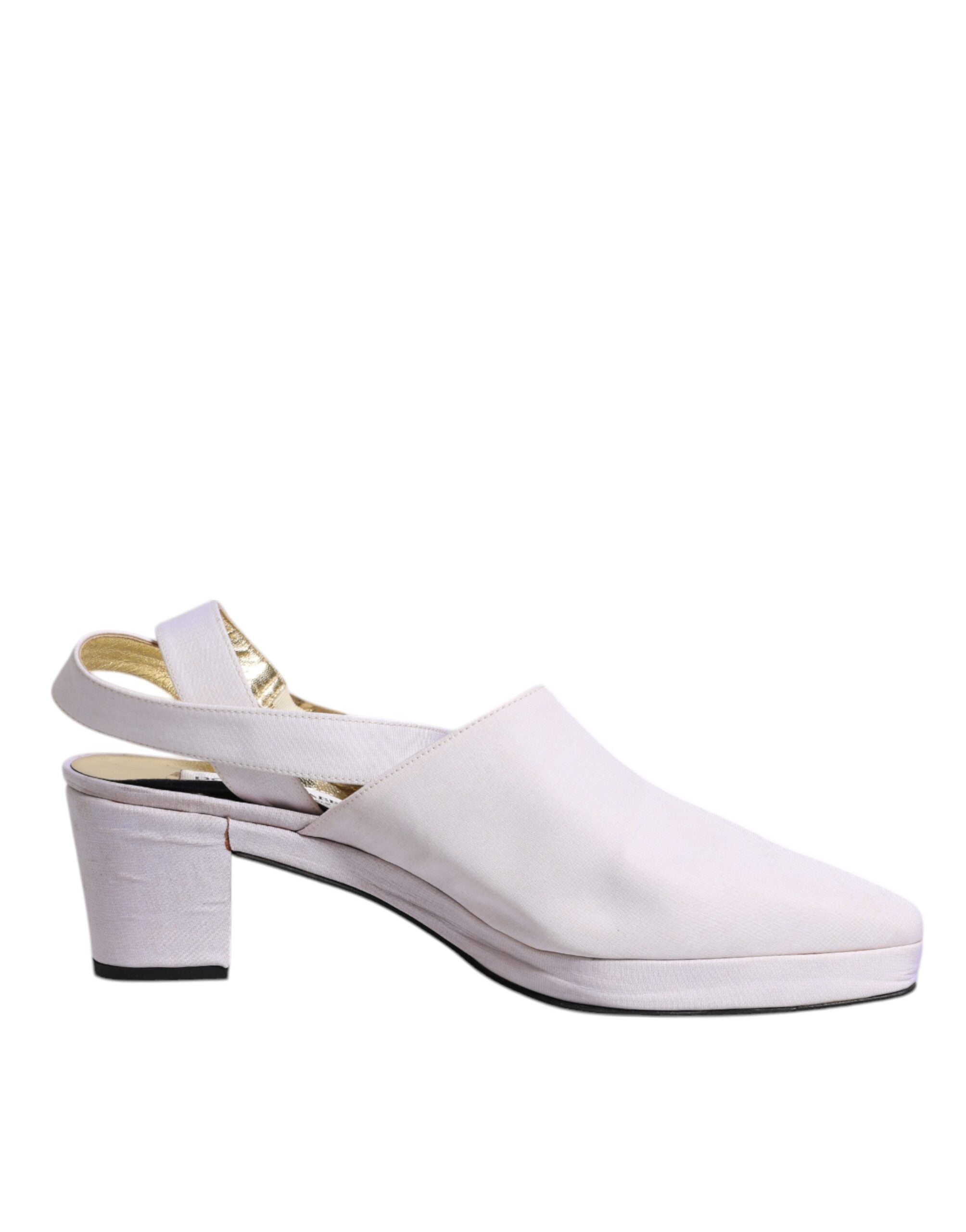 Sandales à talons blocs blanches Dolce & Gabbana, sandales à talons et bride arrière, en cuir élégant.