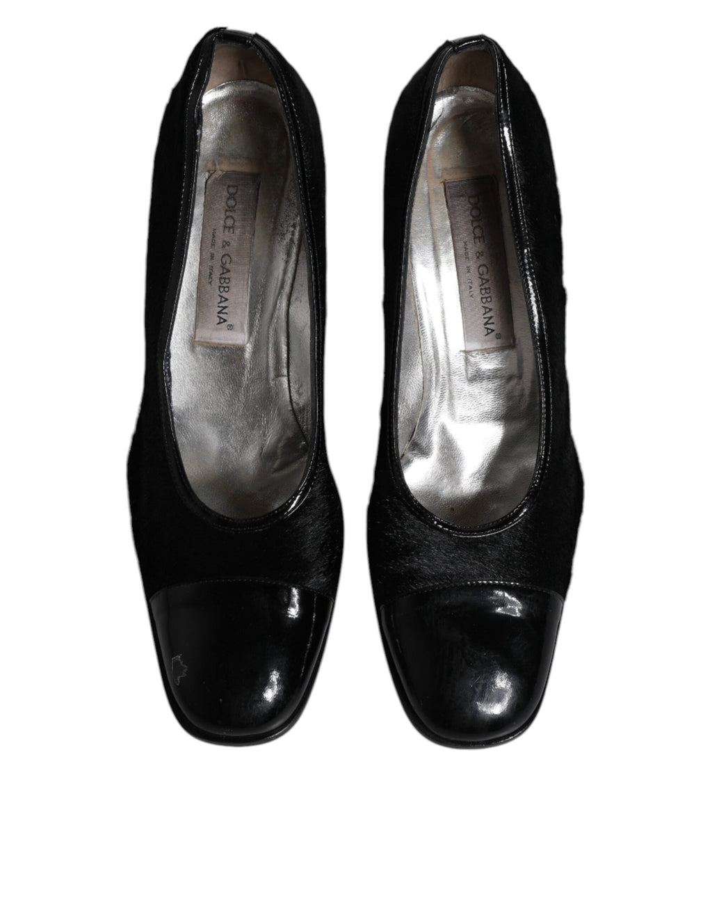 Chaussures à talons bloc en cuir noir de Dolce & Gabbana, escarpins élégants pour femmes.