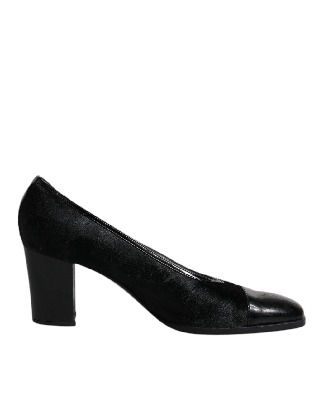 Chaussures à talons blocs en cuir noir de Dolce & Gabbana, élégantes escarpins avec semelle en cuir et design sophistiqué.