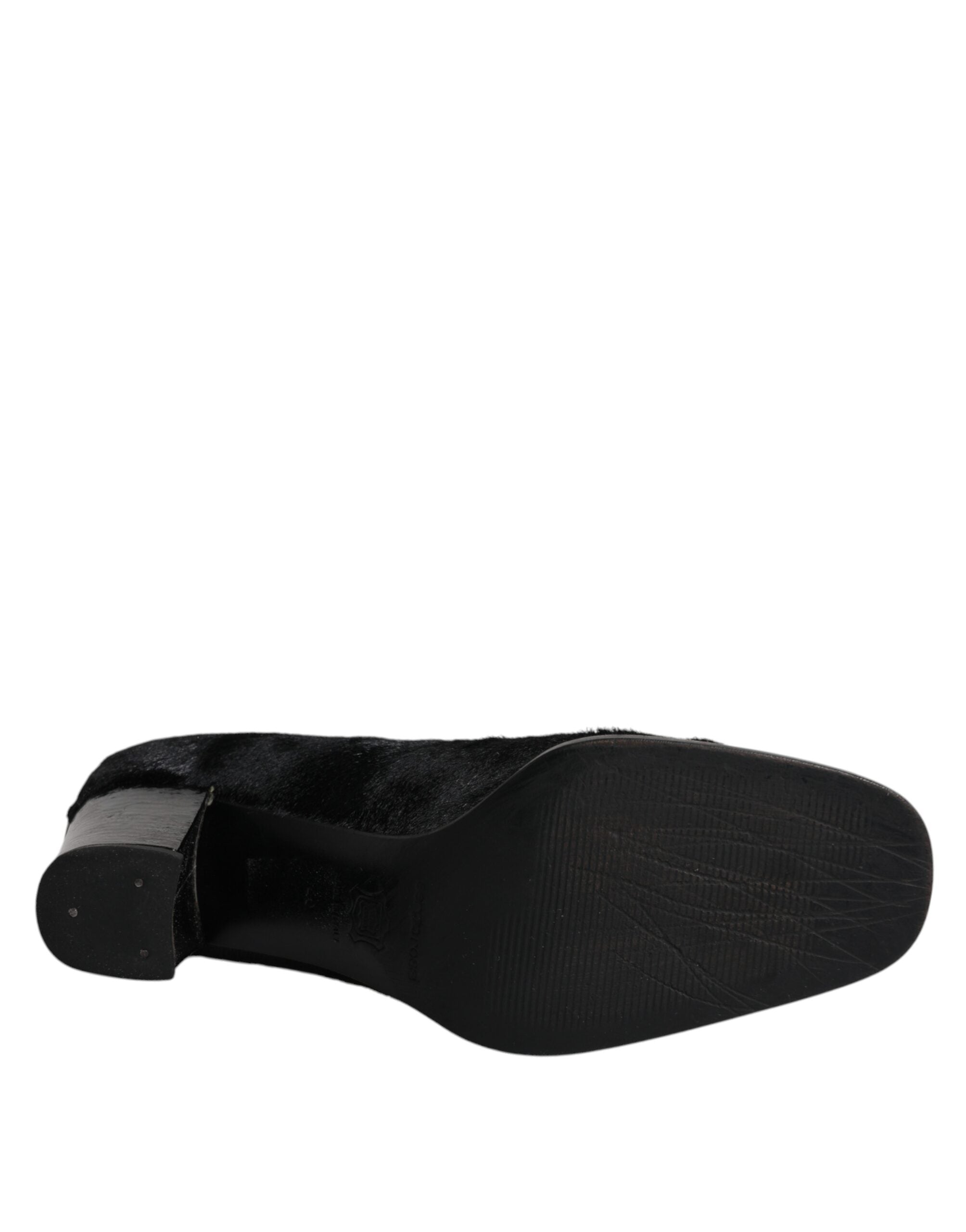 Chaussures à talons blocs en cuir noir de Dolce & Gabbana, élégantes et sophistiquées, vues de face.