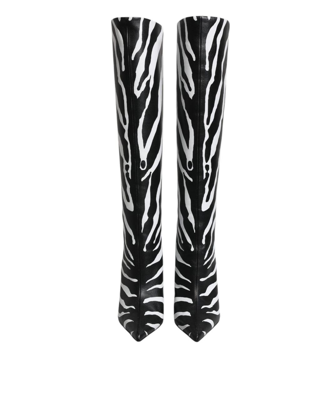 Chaussures à talons Dolce & Gabbana noires et blanches à motif zèbre, bottines élégantes en cuir pour femmes.