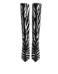 Chaussures à talons Dolce & Gabbana noires et blanches à motif zèbre, bottines élégantes en cuir pour femmes.