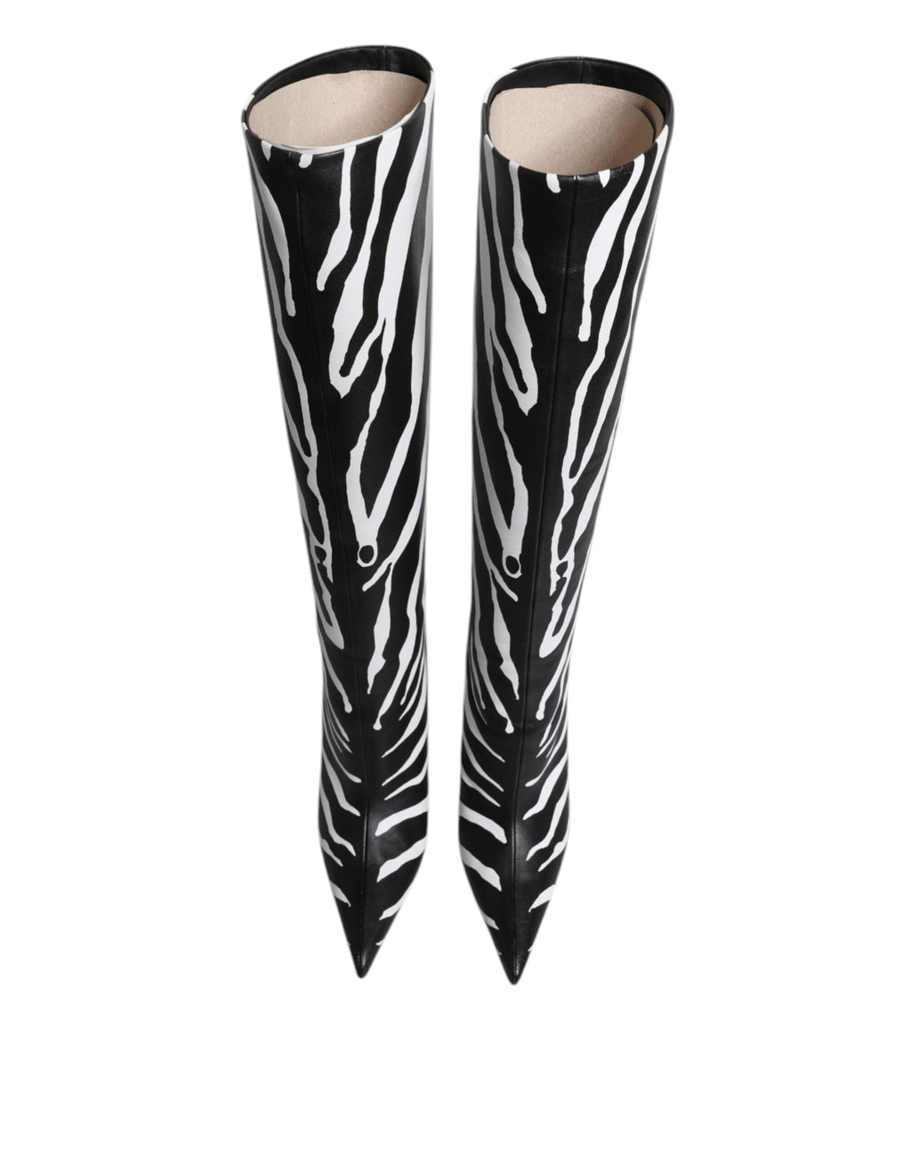 Chaussures à talons Dolce & Gabbana, bottines hautes noires et blanches à motif zèbre, élégantes et tendance.
