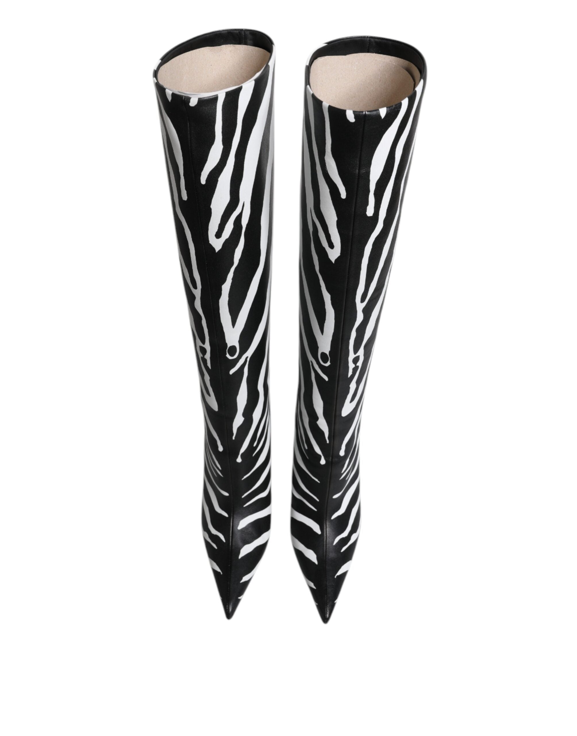 Chaussures à talons Dolce & Gabbana, bottines hautes noires et blanches à motif zèbre, élégantes et tendance.