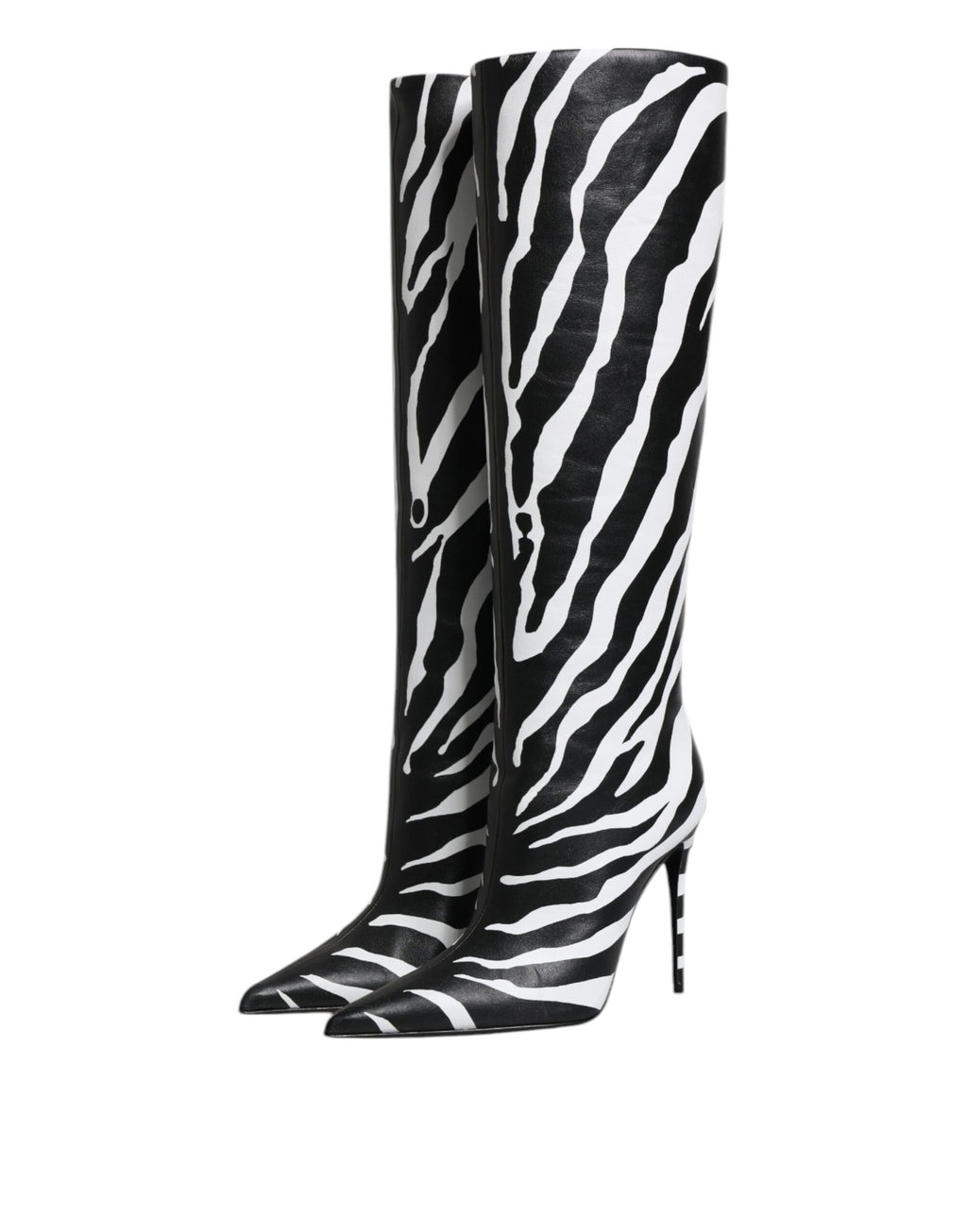 Chaussures à talons haut Dolce & Gabbana, bottines noires et blanches à motif zèbre, style élégant et sophistiqué.