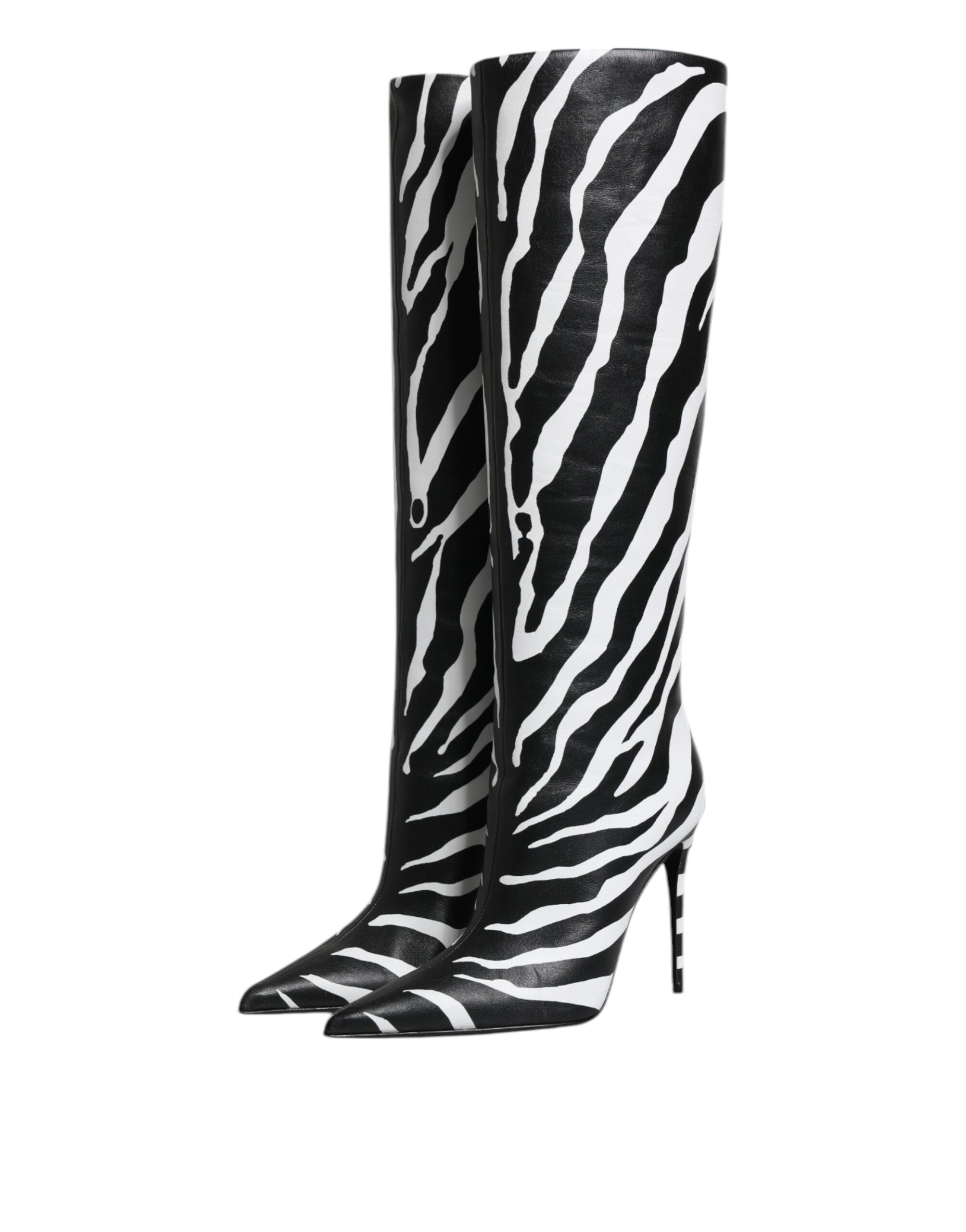 Chaussures à talons haut Dolce & Gabbana, bottines noires et blanches à motif zèbre, style élégant et sophistiqué.