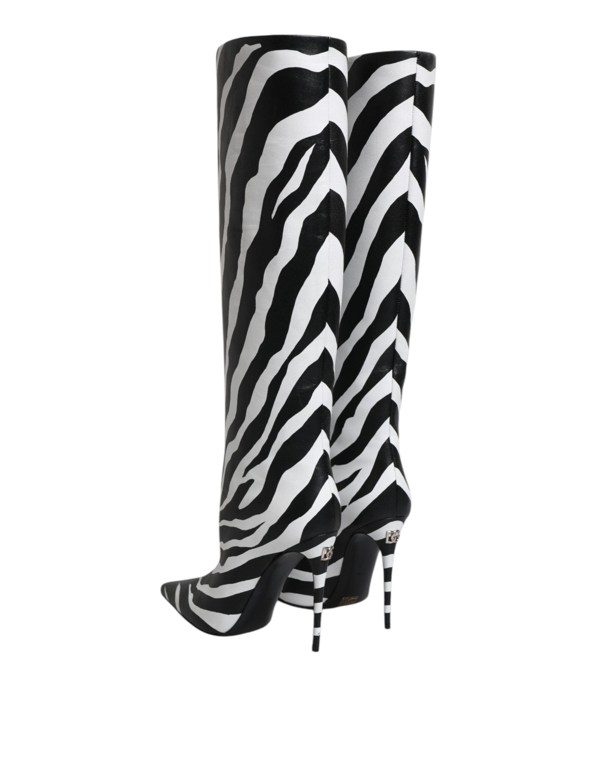 Chaussures à talons Dolce & Gabbana, bottines noires et blanches à motif zèbre, élégantes et tendance.