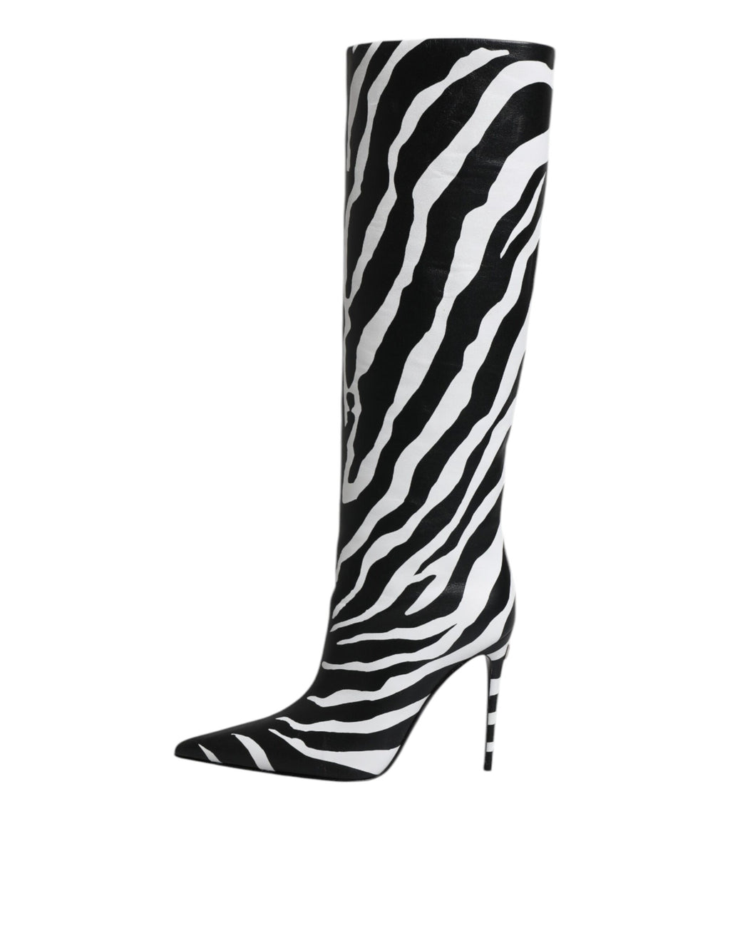 Chaussures à talons Dolce & Gabbana, bottines noires et blanches avec motif zèbre, chaussures élégantes en cuir.