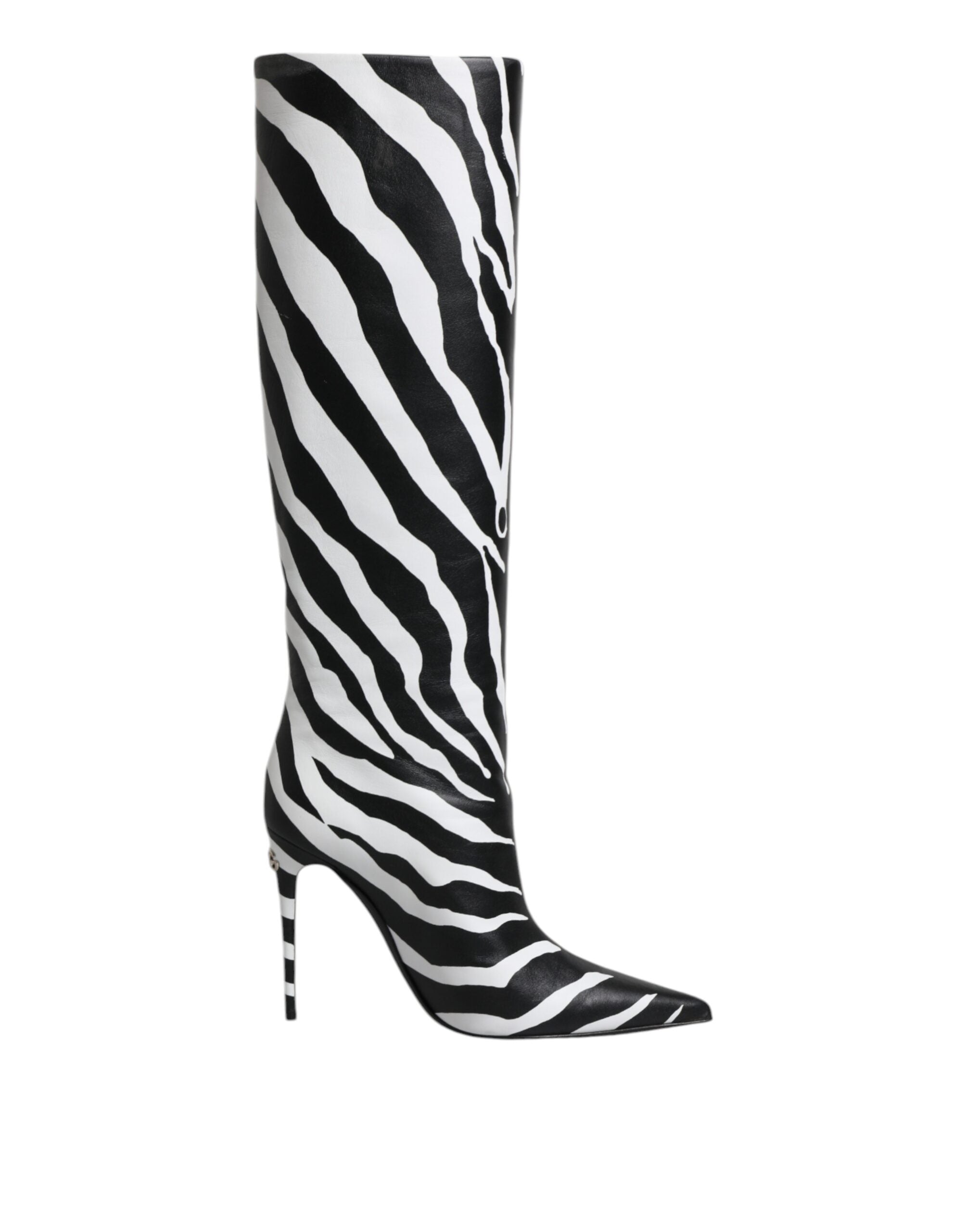 Chaussures à talons noires et blanches Dolce & Gabbana, bottines à motifs zèbre, élégantes et sophistiquées.