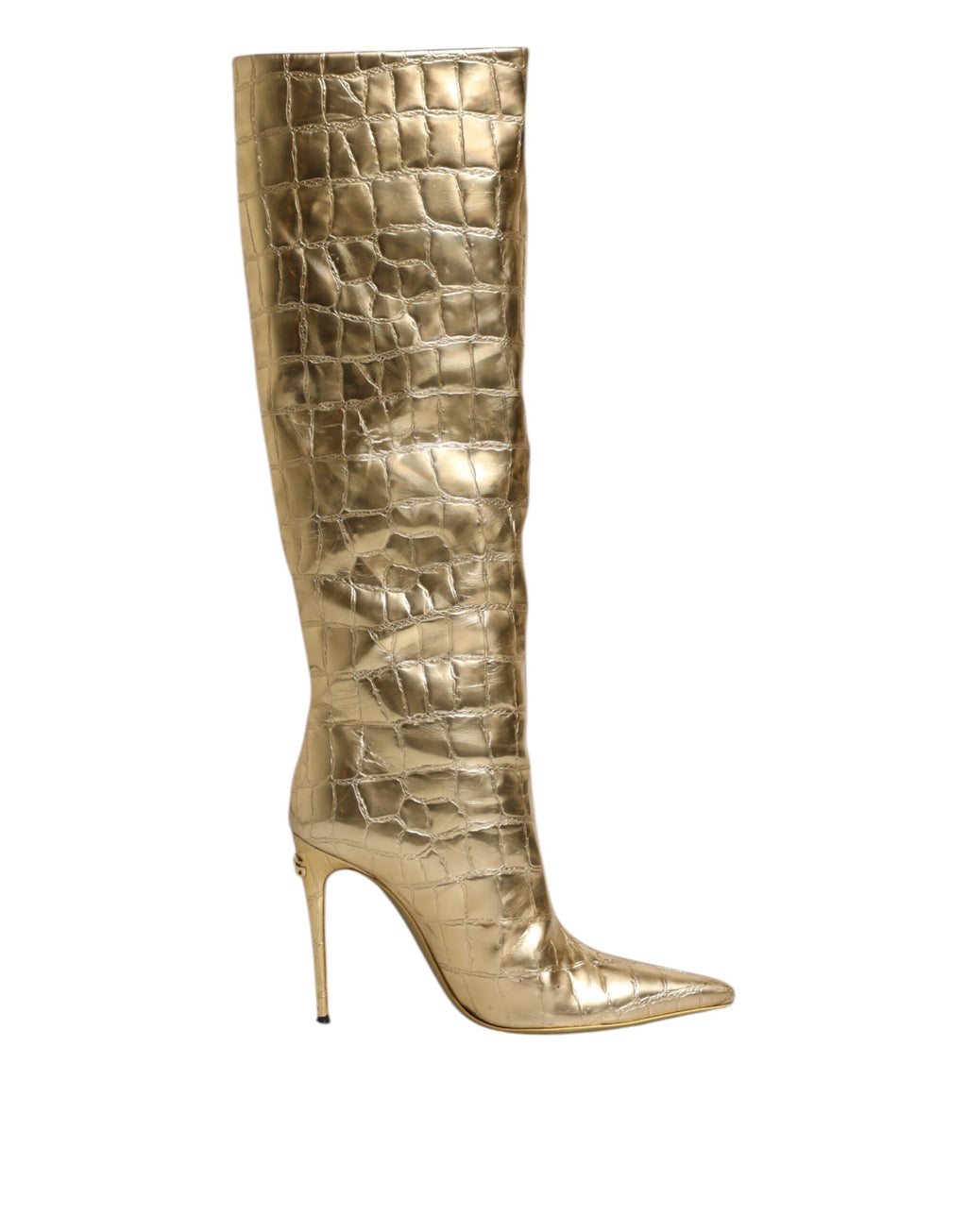 Chaussures à talons aiguilles en cuir doré Dolce & Gabbana, bottines élégantes avec design sophistiqué.