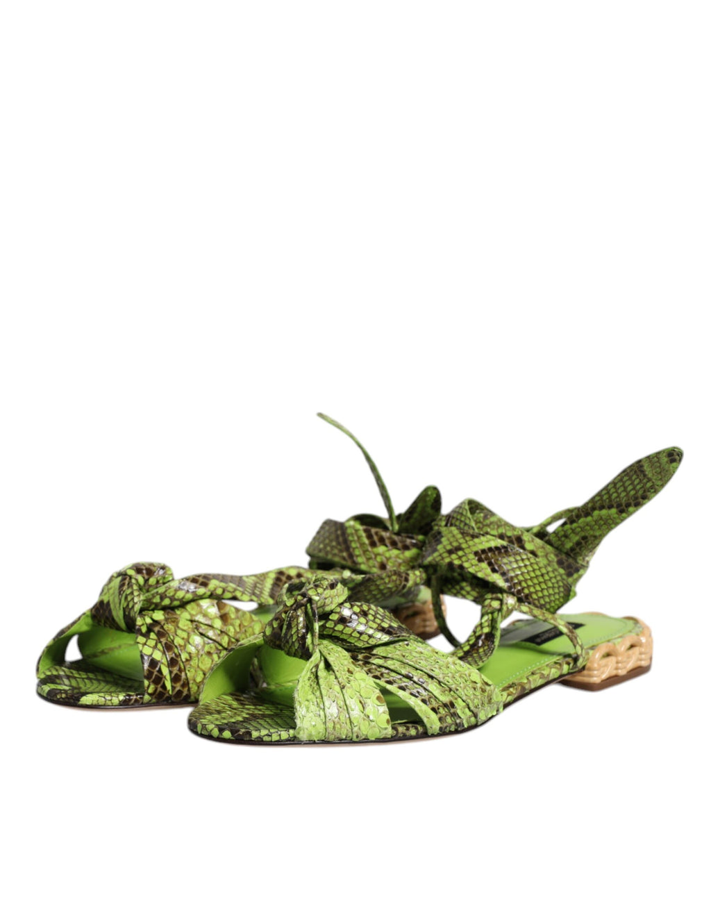 Sandales à talons Dolce & Gabbana à imprimé animal vert avec bride à la cheville, chaussures élégantes et tendance.