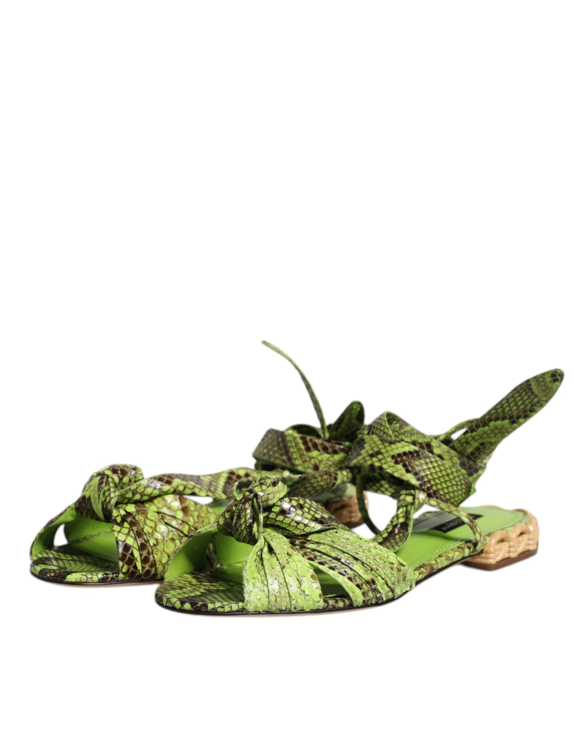 Sandales à talons Dolce & Gabbana à imprimé animal vert avec bride à la cheville, chaussures élégantes et tendance.