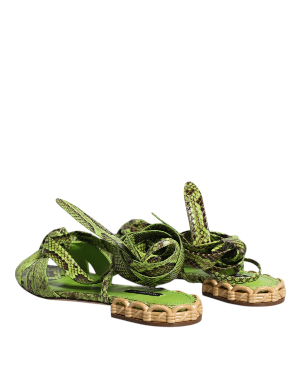Sandales à talons ankle Dolce & Gabbana avec imprimé animal vert et bride de cheville, chaussures élégantes et modernes.