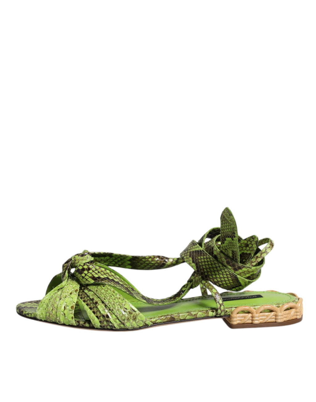 Sandales à enfiler Dolce & Gabbana à imprimé animal vert, wraps à la cheville, chaussures élégantes pour femme.