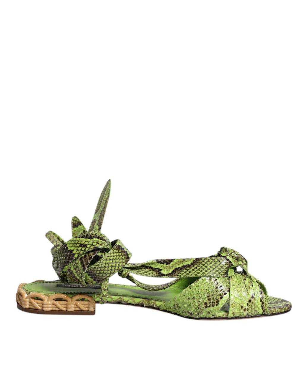 Sandales à talon Dolce & Gabbana imprimé animal vert avec bride à la cheville, chaussures élégantes et tendance.