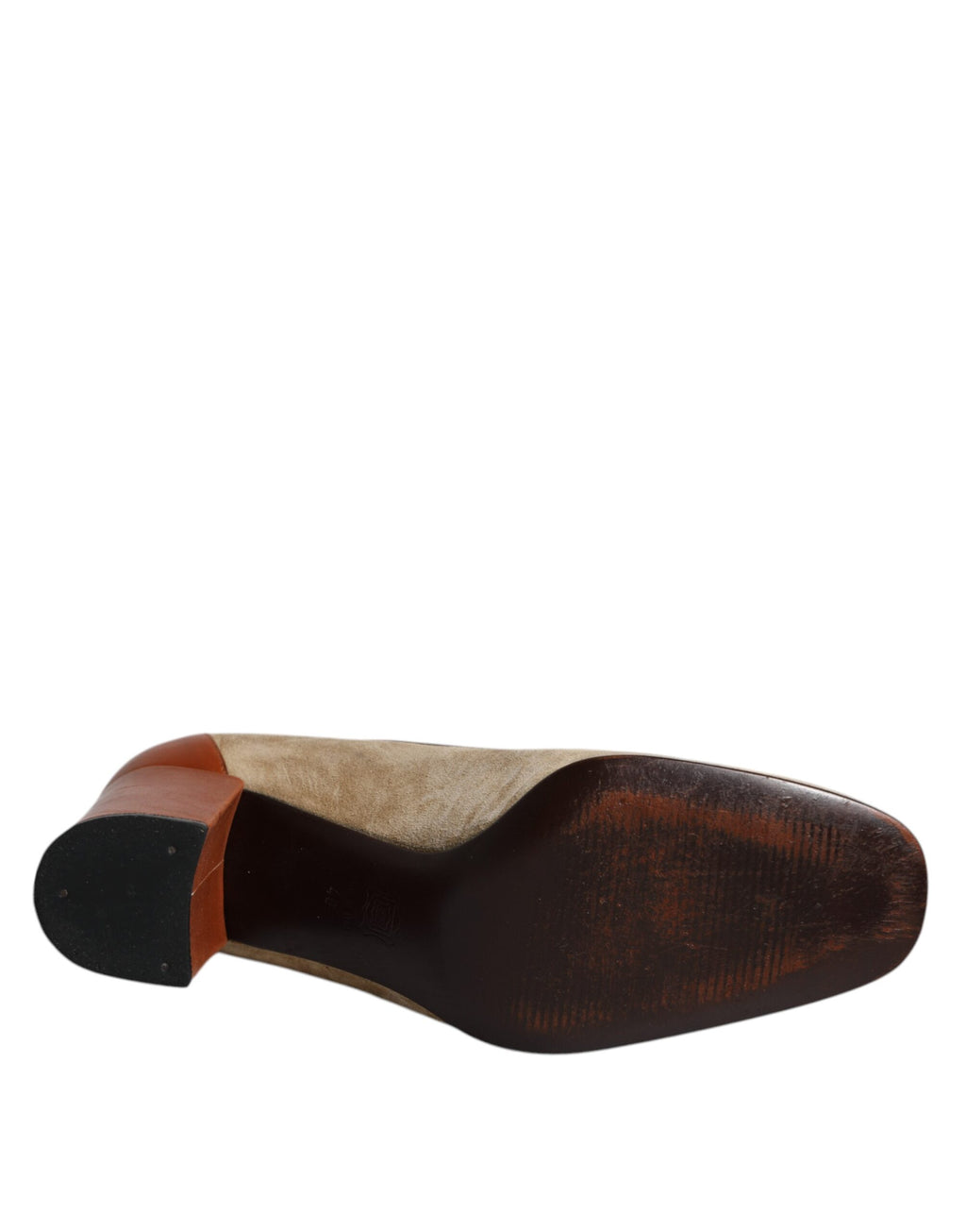 Chaussures à talons blocs Dolce & Gabbana en cuir beige et marron, élégantes et sophistiquées pour femmes.