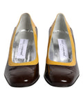 Chaussures Dolce & Gabbana à talons blocs en cuir jaune et marron, élégantes et sophistiquées pour femmes.